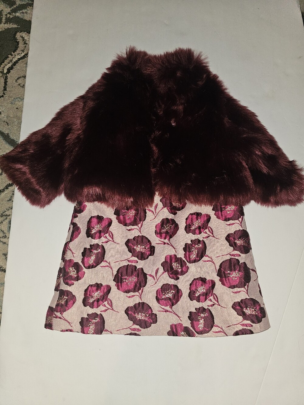 Janie & Jack Jacquard Floral Dress Top With Faux Fur Jacket NEW Sz 18-24 Months
